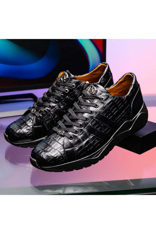 Marco Di Milano Nino Black Genuine Caiman Crocodile Fashion Sneaker (MDM1108)-AmbrogioShoes