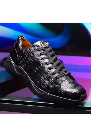 Marco Di Milano Nino Black Genuine Caiman Crocodile Fashion Sneaker (MDM1108)-AmbrogioShoes