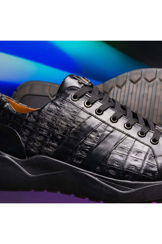 Marco Di Milano Nino Black Genuine Caiman Crocodile Fashion Sneaker (MDM1108)-AmbrogioShoes