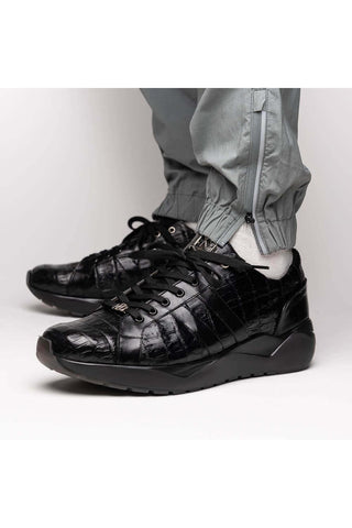 Marco Di Milano Nino Black Genuine Caiman Crocodile Fashion Sneaker (MDM1108)-AmbrogioShoes