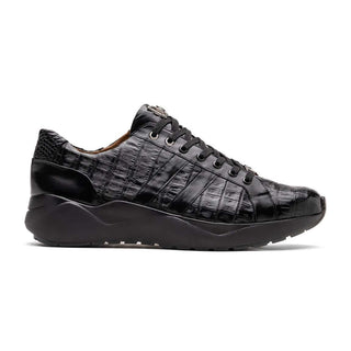 Marco Di Milano Nino Men's Shoes Black Genuine Caiman Crocodile Fashion Sneaker (MDM1108)-AmbrogioShoes