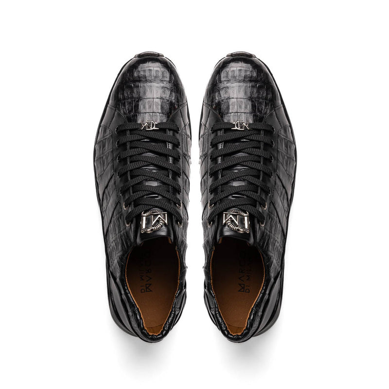 Marco Di Milano Nino Men's Shoes Black Sleek Genuine Caiman Crocodile Fashion Sneaker (MDM1108)-AmbrogioShoes