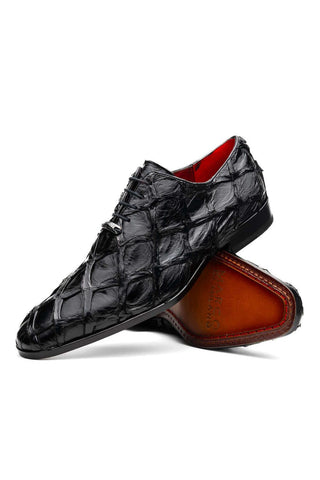 Marco Di Milano Olivieri Black Exotic Pirarucu Leather Whole cut Oxfords (MDM1201)-AmbrogioShoes