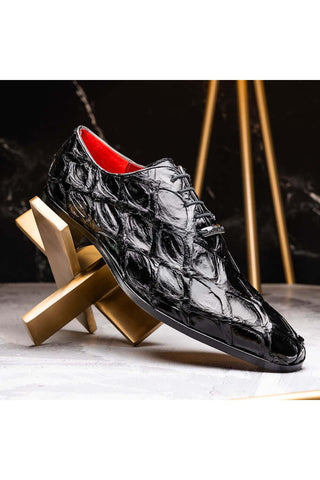 Marco Di Milano Olivieri Black Exotic Pirarucu Leather Whole cut Oxfords (MDM1201)-AmbrogioShoes