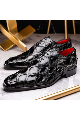 Marco Di Milano Olivieri Black Exotic Pirarucu Leather Whole cut Oxfords (MDM1201)-AmbrogioShoes