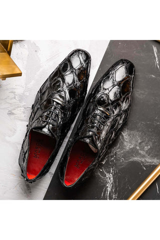 Marco Di Milano Olivieri Black Exotic Pirarucu Leather Whole cut Oxfords (MDM1201)-AmbrogioShoes