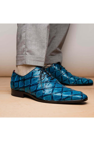 Marco Di Milano Olivieri Blue Exotic Pirarucu Leather Whole cut Oxfords (MDM1028)-AmbrogioShoes