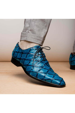 Marco Di Milano Olivieri Blue Exotic Pirarucu Leather Whole cut Oxfords (MDM1028)-AmbrogioShoes