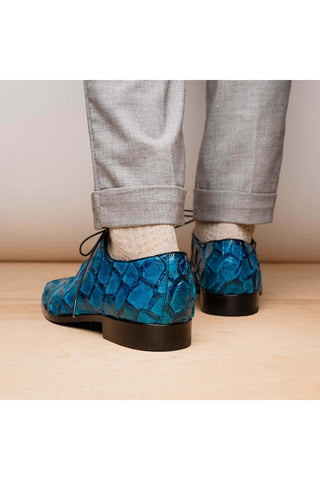Marco Di Milano Olivieri Blue Exotic Pirarucu Leather Whole cut Oxfords (MDM1028)-AmbrogioShoes