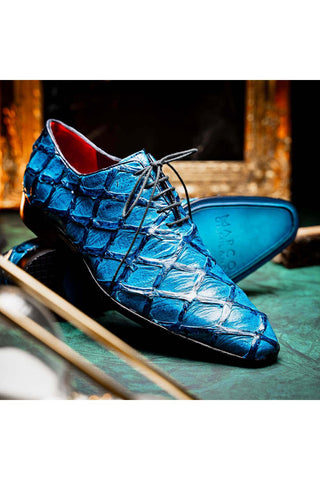Marco Di Milano Olivieri Blue Exotic Pirarucu Leather Whole cut Oxfords (MDM1028)-AmbrogioShoes
