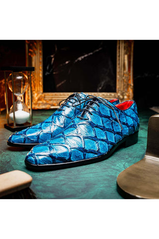 Marco Di Milano Olivieri Blue Exotic Pirarucu Leather Whole cut Oxfords (MDM1028)-AmbrogioShoes