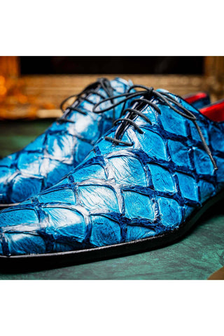 Marco Di Milano Olivieri Blue Exotic Pirarucu Leather Whole cut Oxfords (MDM1028)-AmbrogioShoes