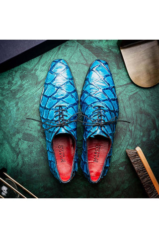 Marco Di Milano Olivieri Blue Exotic Pirarucu Leather Whole cut Oxfords (MDM1028)-AmbrogioShoes