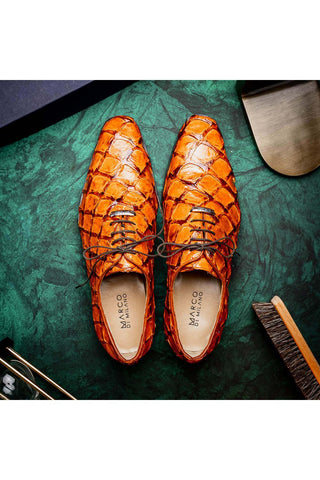 Marco Di Milano Olivieri Brandy Exotic Pirarucu Leather Whole cut Oxfords (MDM1028)-AmbrogioShoes