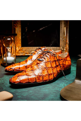 Marco Di Milano Olivieri Brandy Exotic Pirarucu Leather Whole cut Oxfords (MDM1028)-AmbrogioShoes