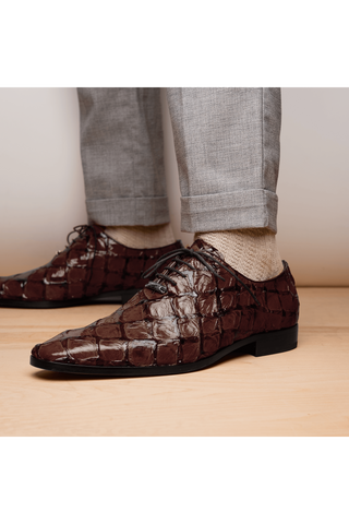 Marco Di Milano Olivieri Brown Exotic Pirarucu Leather Whole cut Oxfords (MDM1028)-AmbrogioShoes
