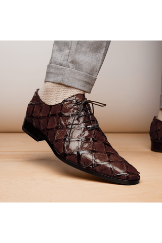 Marco Di Milano Olivieri Brown Exotic Pirarucu Leather Whole cut Oxfords (MDM1028)-AmbrogioShoes