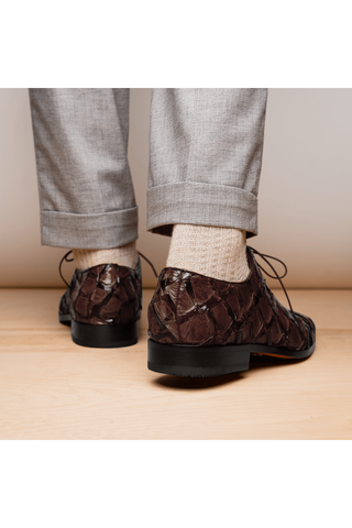 Marco Di Milano Olivieri Brown Exotic Pirarucu Leather Whole cut Oxfords (MDM1028)-AmbrogioShoes
