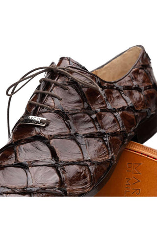 Marco Di Milano Olivieri Brown Exotic Pirarucu Leather Whole cut Oxfords (MDM1028)-AmbrogioShoes