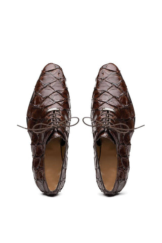 Marco Di Milano Olivieri Brown Exotic Pirarucu Leather Whole cut Oxfords (MDM1028)-AmbrogioShoes