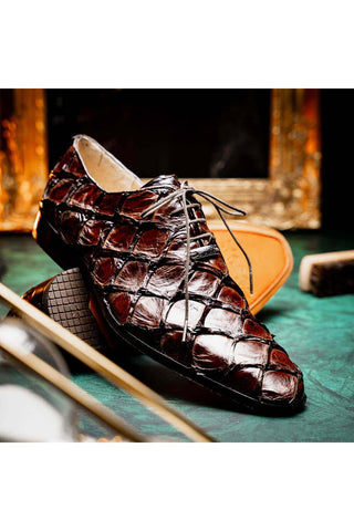 Marco Di Milano Olivieri Brown Exotic Pirarucu Leather Whole cut Oxfords (MDM1028)-AmbrogioShoes