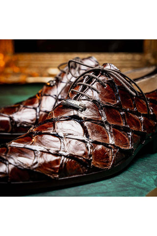 Marco Di Milano Olivieri Brown Exotic Pirarucu Leather Whole cut Oxfords (MDM1028)-AmbrogioShoes