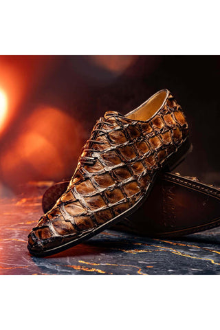 Marco Di Milano Olivieri Clear Brown Exotic Pirarucu Leather Whole cut Oxfords (MDM1028)-AmbrogioShoes