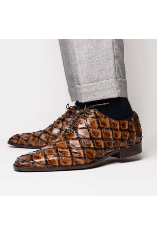 Marco Di Milano Olivieri Clear Brown Exotic Pirarucu Leather Whole cut Oxfords (MDM1028)-AmbrogioShoes