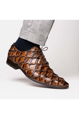Marco Di Milano Olivieri Clear Brown Exotic Pirarucu Leather Whole cut Oxfords (MDM1028)-AmbrogioShoes
