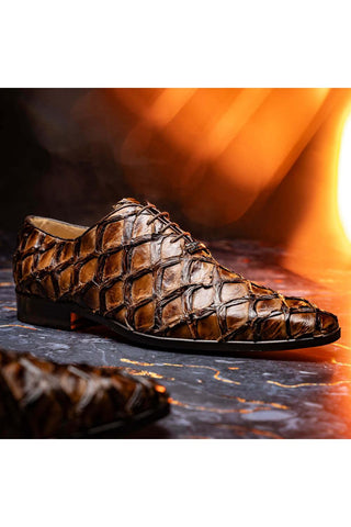 Marco Di Milano Olivieri Clear Brown Exotic Pirarucu Leather Whole cut Oxfords (MDM1028)-AmbrogioShoes