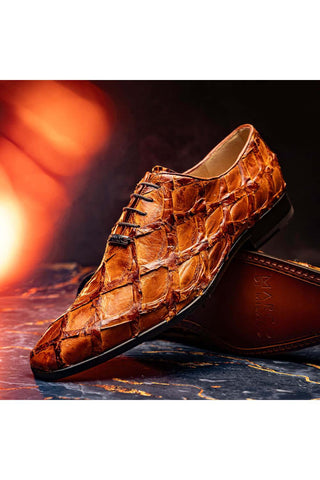 Marco Di Milano Olivieri Cognac Exotic Pirarucu Leather Whole cut Oxfords (MDM1028)-AmbrogioShoes