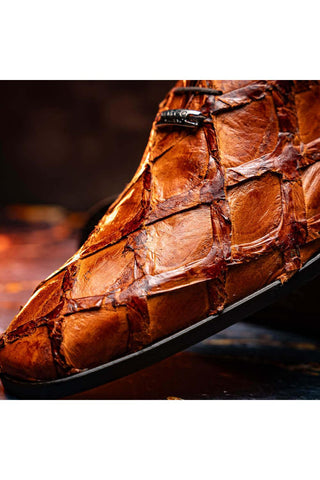 Marco Di Milano Olivieri Cognac Exotic Pirarucu Leather Whole cut Oxfords (MDM1028)-AmbrogioShoes