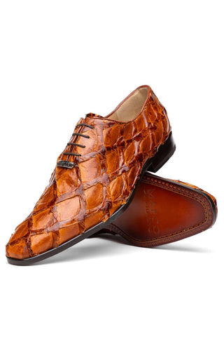 Marco Di Milano Olivieri Cognac Exotic Pirarucu Leather Whole cut Oxfords (MDM1028)-AmbrogioShoes