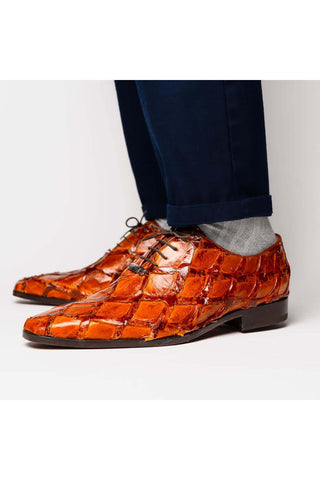 Marco Di Milano Olivieri Cognac Exotic Pirarucu Leather Whole cut Oxfords (MDM1028)-AmbrogioShoes