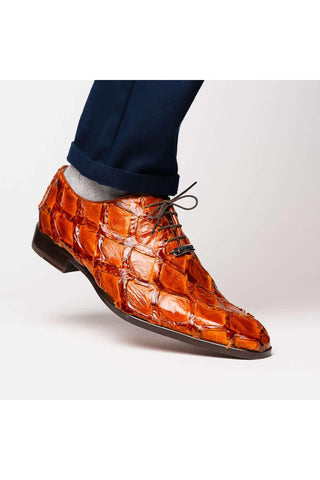 Marco Di Milano Olivieri Cognac Exotic Pirarucu Leather Whole cut Oxfords (MDM1028)-AmbrogioShoes