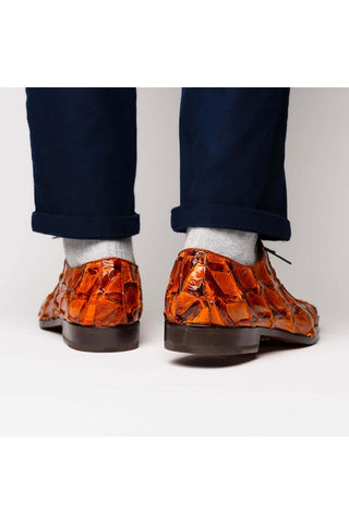 Marco Di Milano Olivieri Cognac Exotic Pirarucu Leather Whole cut Oxfords (MDM1028)-AmbrogioShoes