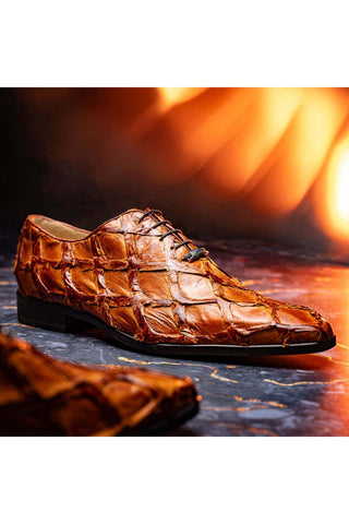 Marco Di Milano Olivieri Cognac Exotic Pirarucu Leather Whole cut Oxfords (MDM1028)-AmbrogioShoes