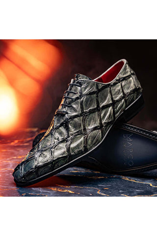 Marco Di Milano Olivieri Gray Exotic Pirarucu Leather Whole cut Oxfords (MDM1028)-AmbrogioShoes