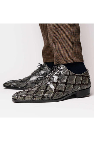 Marco Di Milano Olivieri Gray Exotic Pirarucu Leather Whole cut Oxfords (MDM1028)-AmbrogioShoes