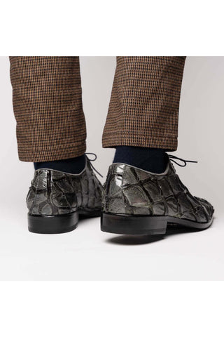 Marco Di Milano Olivieri Gray Exotic Pirarucu Leather Whole cut Oxfords (MDM1028)-AmbrogioShoes