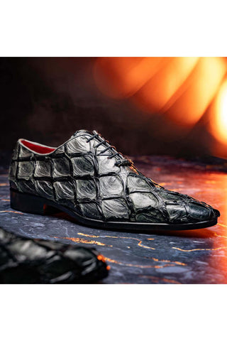 Marco Di Milano Olivieri Gray Exotic Pirarucu Leather Whole cut Oxfords (MDM1028)-AmbrogioShoes