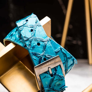 Marco Di Milano Olivieri Men's Caribbean Blue Genuine Pirarucu Belts (MDMB1052)-AmbrogioShoes