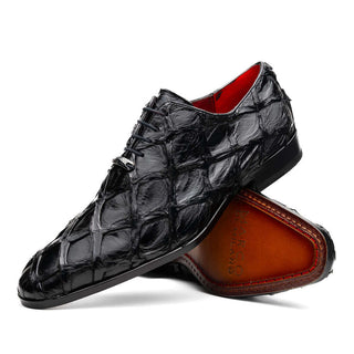 Marco Di Milano Olivieri Men's Shoes Black Exotic Pirarucu Leather Whole cut Oxfords (MDM1201)-AmbrogioShoes