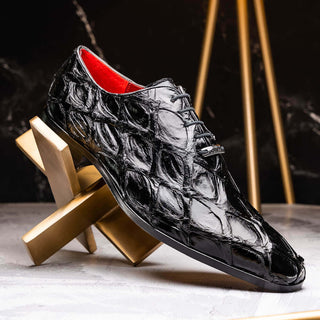 Marco Di Milano Olivieri Men's Shoes Black Exotic Pirarucu Leather Whole cut Oxfords (MDM1201)-AmbrogioShoes