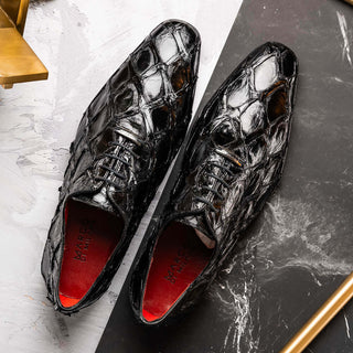 Marco Di Milano Olivieri Men's Shoes Black Exotic Pirarucu Leather Whole cut Oxfords (MDM1201)-AmbrogioShoes