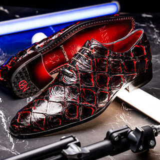 Marco Di Milano Olivieri Men's Shoes Blackcherry Exotic Pirarucu Skin Oxford (MDM1248)-AmbrogioShoes