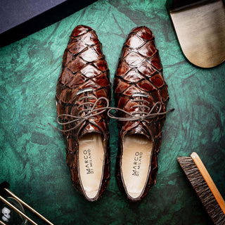 Marco Di Milano Olivieri Men's Shoes Brown Exotic Pirarucu Leather Whole cut Oxfords (MDM1028)-AmbrogioShoes