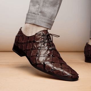 Marco Di Milano Olivieri Men's Shoes Brown Exotic Pirarucu Leather Whole cut Oxfords (MDM1028)-AmbrogioShoes