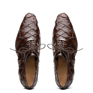 Marco Di Milano Olivieri Men's Shoes Brown Exotic Pirarucu Leather Whole cut Oxfords (MDM1028)-AmbrogioShoes