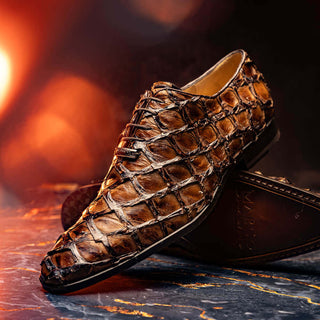 Marco Di Milano Olivieri Men's Shoes Clear Brown Exotic Pirarucu Leather Whole cut Oxfords (MDM1028)-AmbrogioShoes